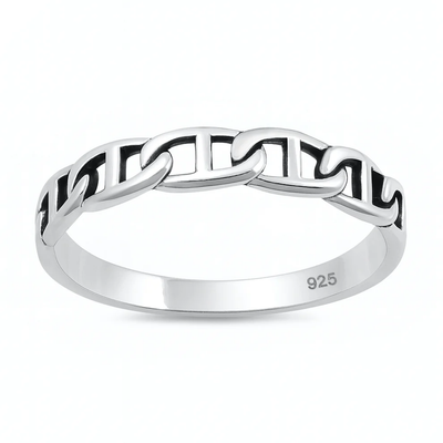 Sterling Silver Oxidized And Polished Mariner Link Ring