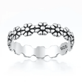 Sterling Silver Oxidized And Polished Daisy Flower Band Ring