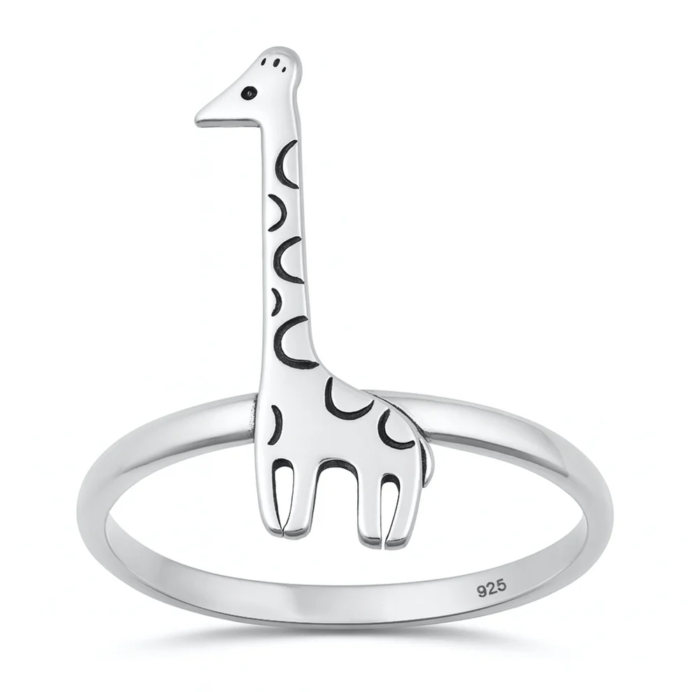 Sterling Silver Oxidized And Polished Giraffe Ring