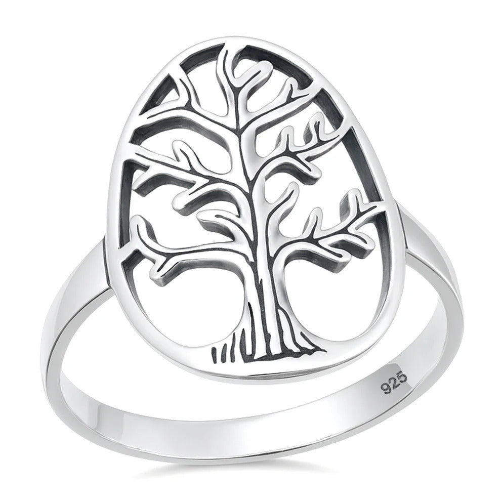 Sterling Silver Oxidized And Polished Tree Of Life Ring
