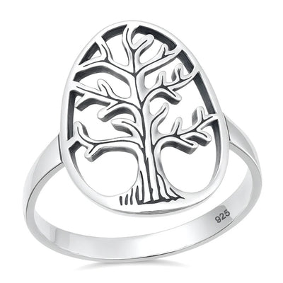 Sterling Silver Oxidized And Polished Tree Of Life Ring