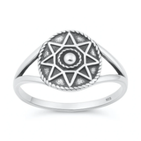 Sterling Silver Oxidized Star Pattern Ring