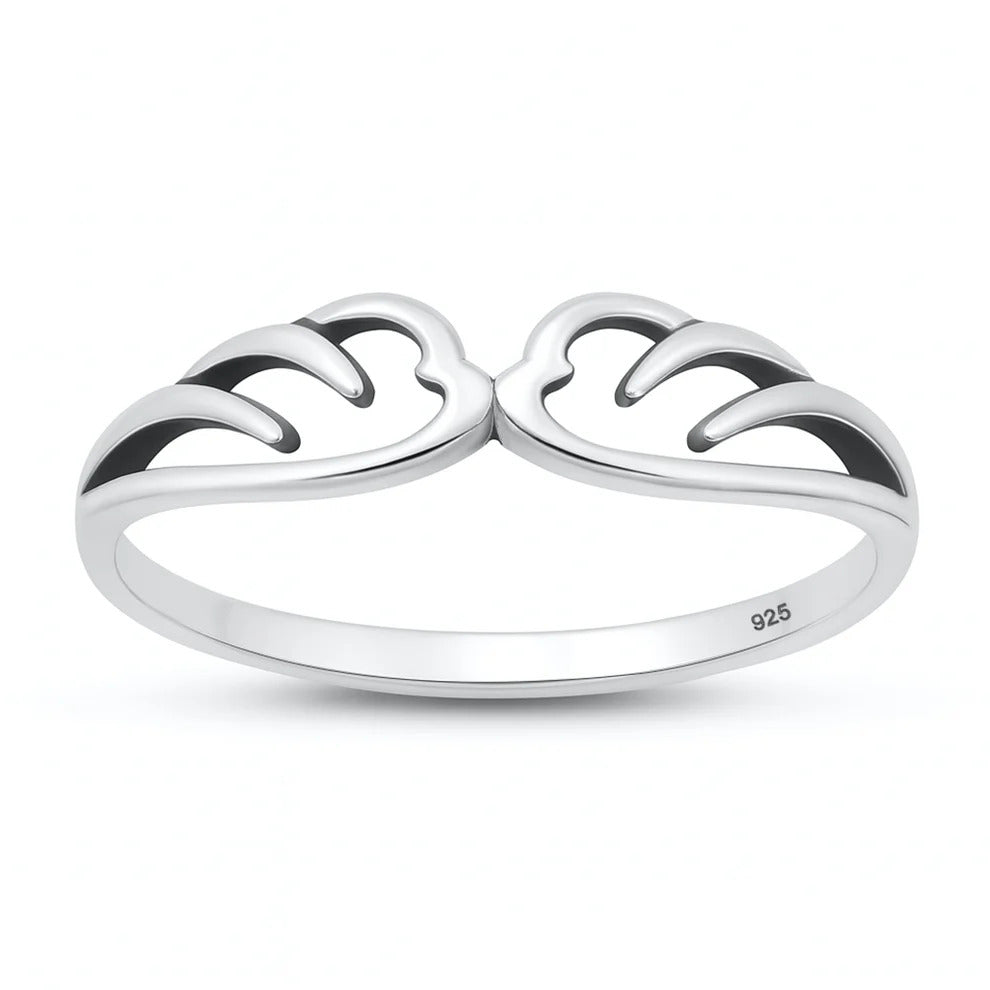 Sterling Silver Oxidized And Polished Angel Wings Ring