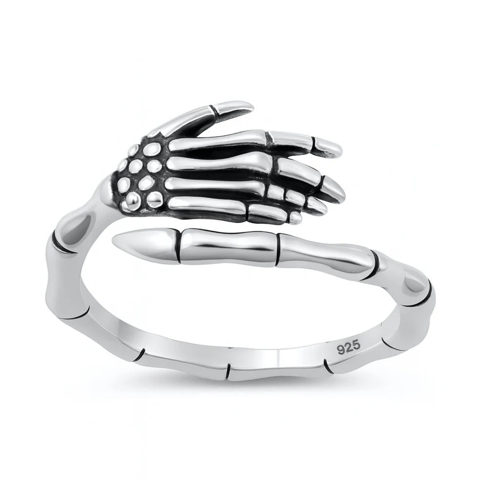 Sterling Silver Oxidized And Polished Skeleton Hands Ring