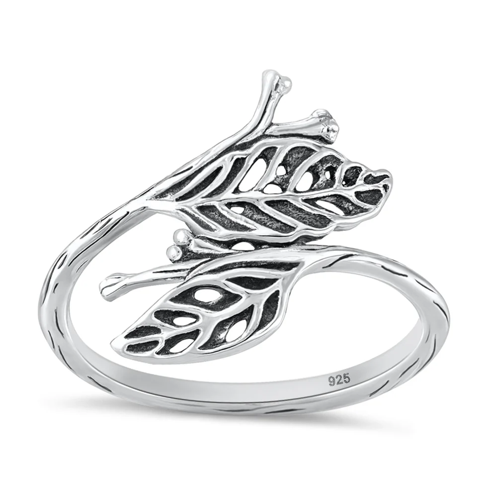 Sterling Silver Oxidized And Polished Leaves Ring
