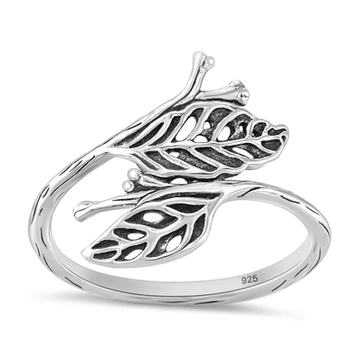 Sterling Silver Oxidized And Polished Leaves Ring