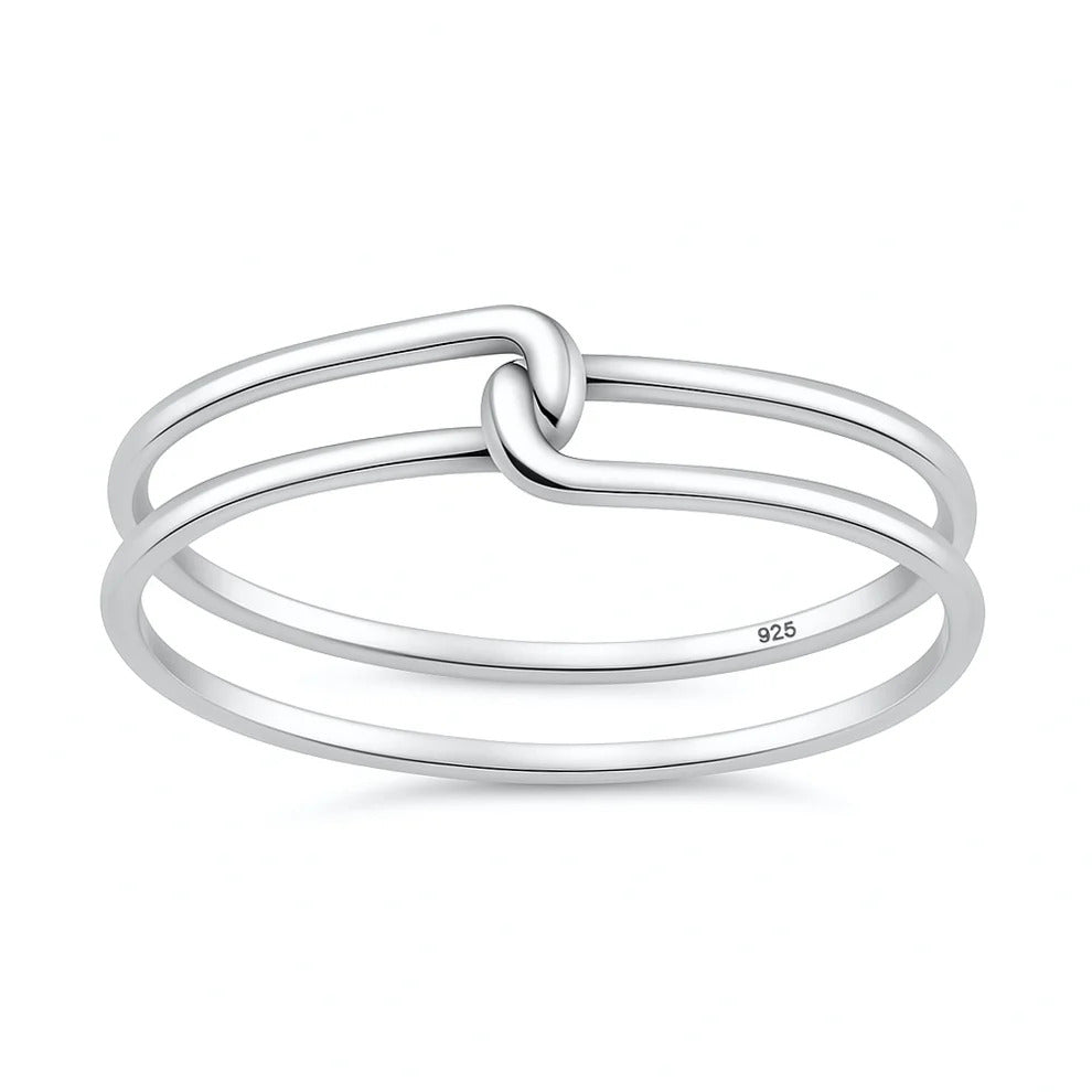 Sterling Silver Oxidized And Polished Double Band Knot Ring