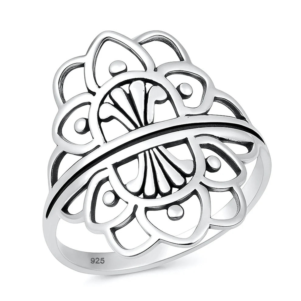 Sterling Silver Oxidized And Polished Mandala Ring