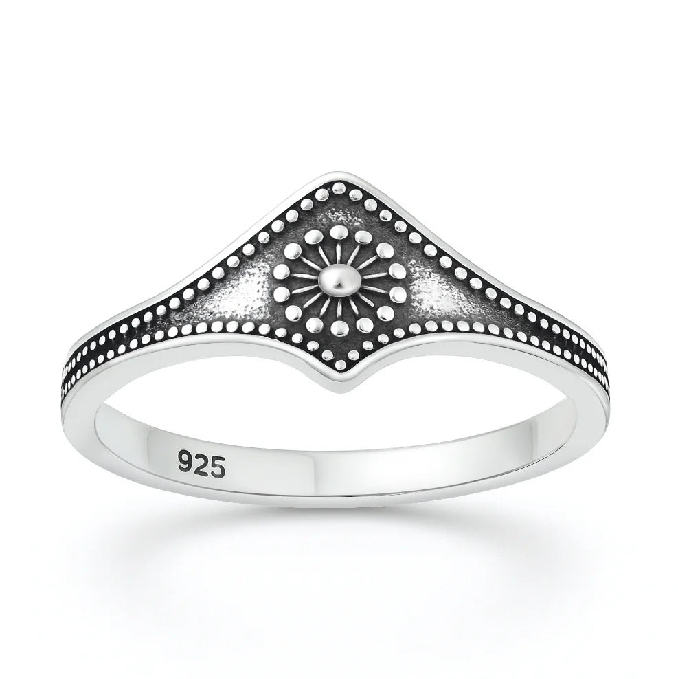 Sterling Silver Oxidized And Polished Sunburst Ring