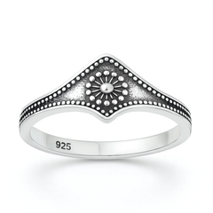 Sterling Silver Oxidized And Polished Sunburst Ring