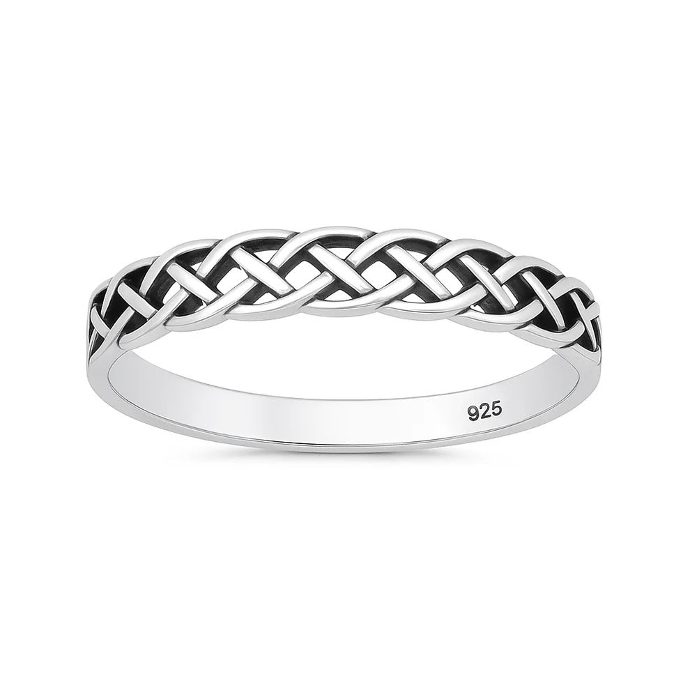 Sterling Silver Oxidized And Polished 3.8mm Celtic Knot Ring