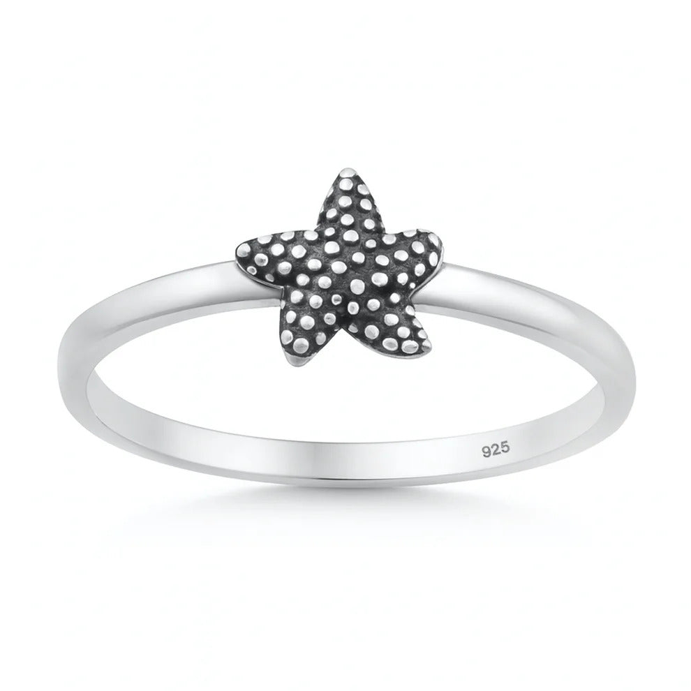 Sterling Silver Oxidized And Polished Starfish Ring