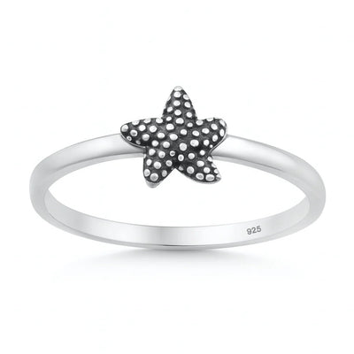 Sterling Silver Oxidized And Polished Starfish Ring