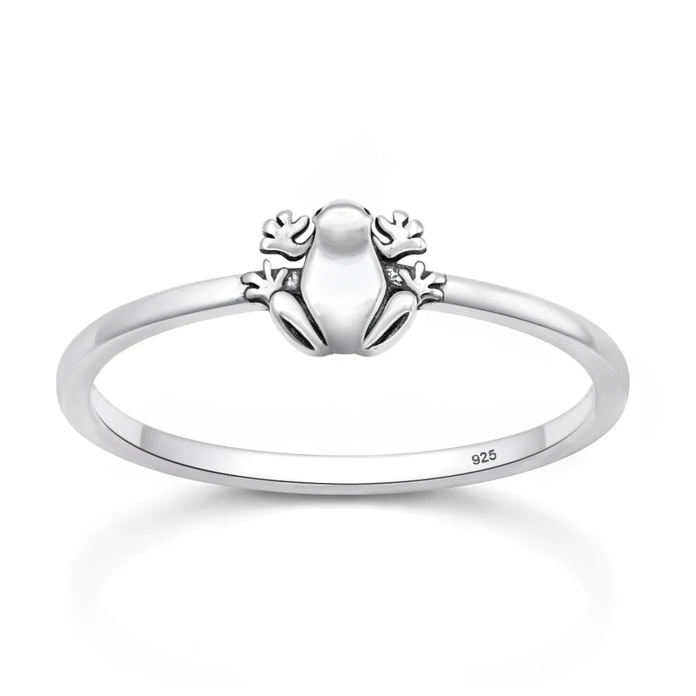 Sterling Silver Oxidized And Polished Frog Ring