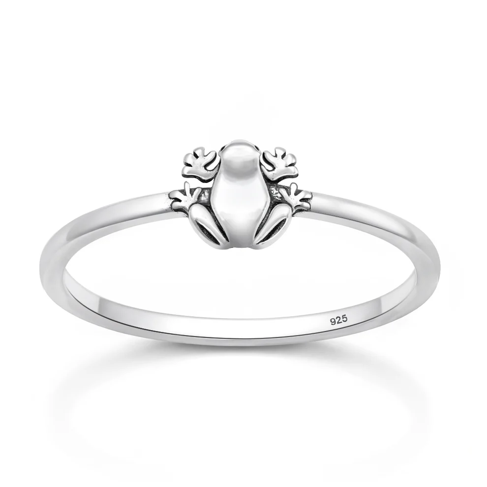 Sterling Silver Oxidized And Polished Frog Ring