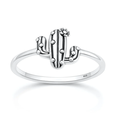 Sterling Silver Oxidized And Polished Cactus Ring