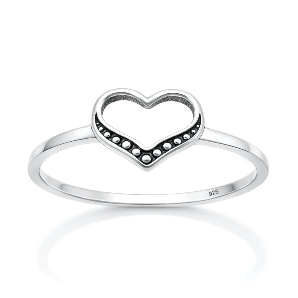 Sterling Silver Oxidized And Polished Heart Ring