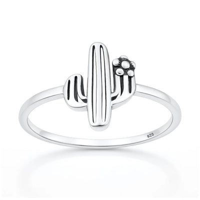 Sterling Silver Oxidized And Polished Cactus Ring