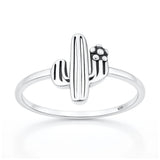 Sterling Silver Oxidized And Polished Cactus Ring