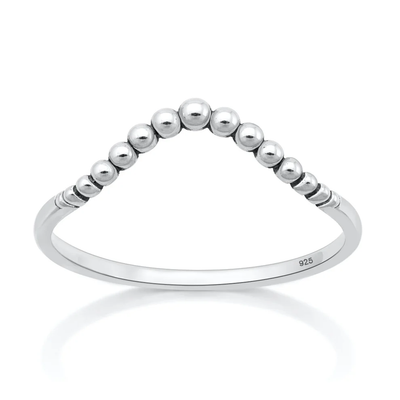 Sterling Silver Oxidized And Polished V Shape Beaded Ring