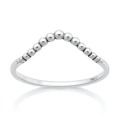 Sterling Silver Oxidized And Polished V Shape Beaded Ring