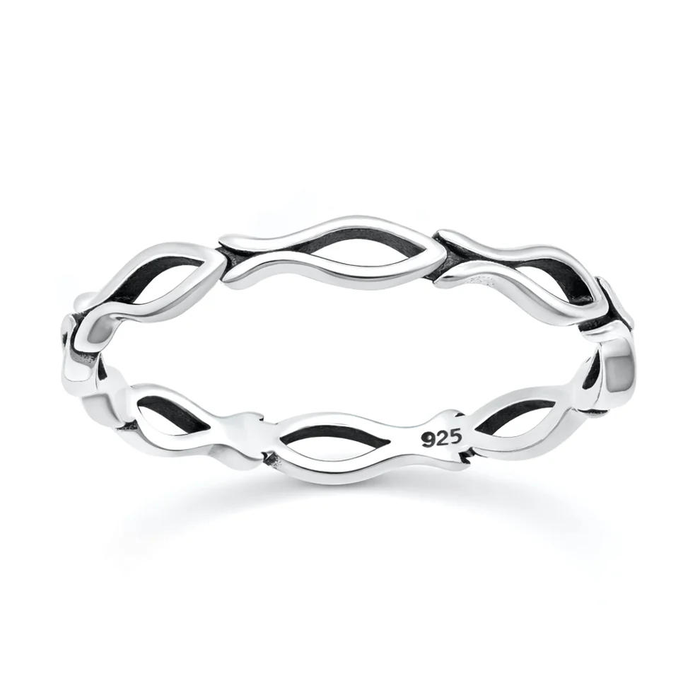 Sterling Silver Oxidized And Polished Fish Ring