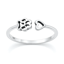 Load image into Gallery viewer, Sterling Silver Oxidized And Polished Paw Print And Heart Ring