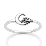 Sterling Silver Oxidized And Polished Moon And Waves Ring