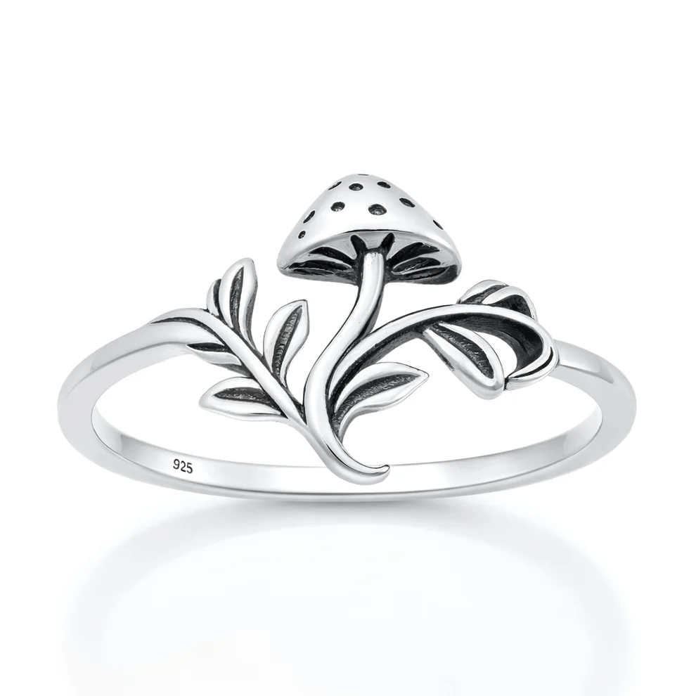 Sterling Silver Oxidized And Polished Mushroom Vines Ring