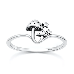 Sterling Silver Oxidized And Polished Mushroom And Star Ring
