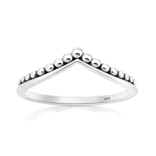 Load image into Gallery viewer, Sterling Silver Oxidized And Polished Beaded V Shape Ring
