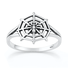 Load image into Gallery viewer, Sterling Silver Oxidized And Polished Spider Web Ring