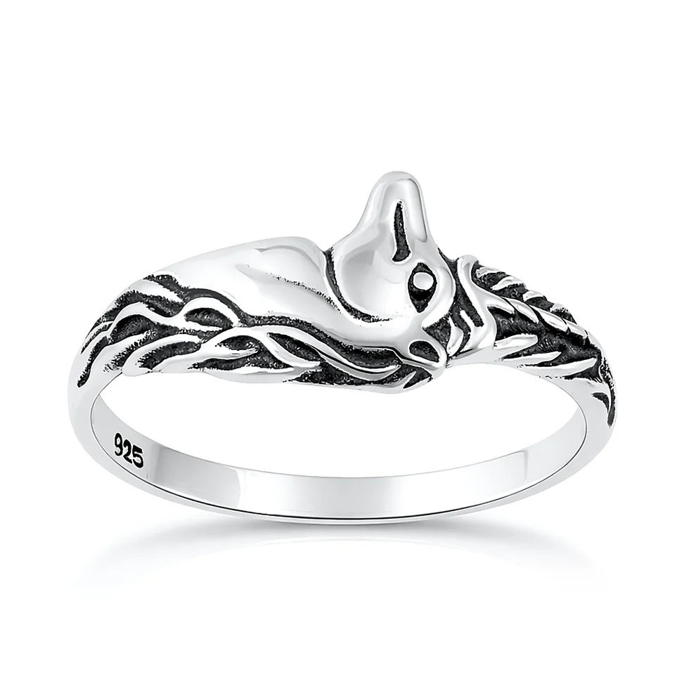 Sterling Silver Oxidized And Polished Unicorn Ring