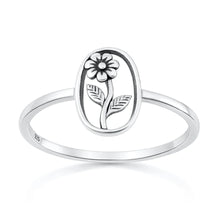 Load image into Gallery viewer, Sterling Silver Oxidized And Polished Flower Ring
