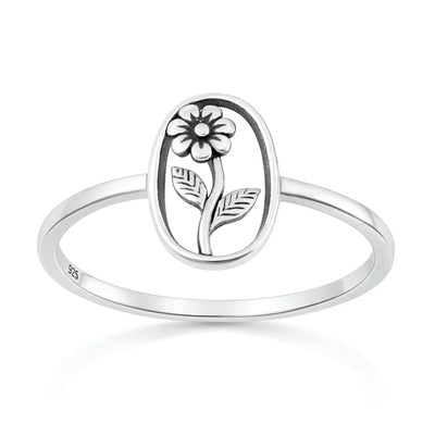 Sterling Silver Oxidized And Polished Flower Ring