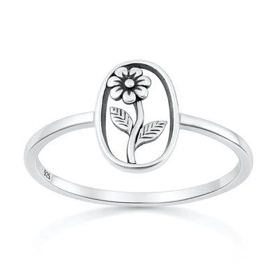 Sterling Silver Oxidized And Polished Flower Ring