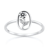 Sterling Silver Oxidized And Polished Flower Ring