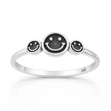 Sterling Silver Oxidized And Polished Happy Faces Ring
