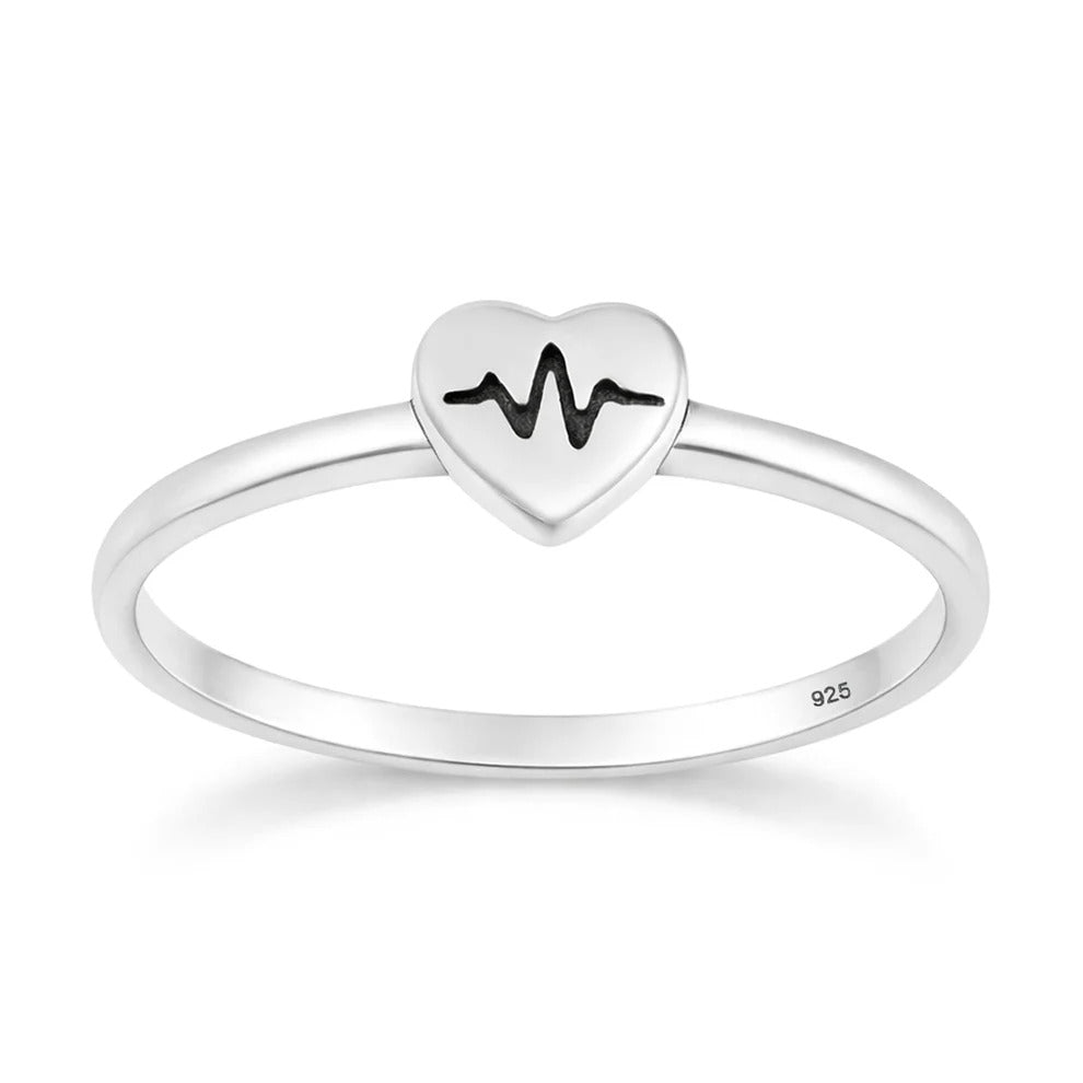 Sterling Silver Oxidized And Polished 5.7mm EKG Heartbeat Ring