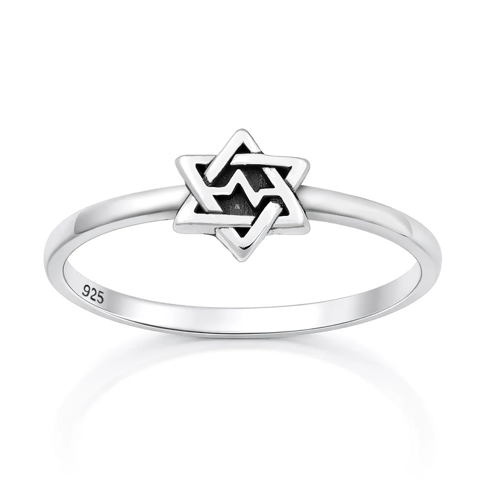 Sterling Silver Oxidized And Polished Star Of David Ring