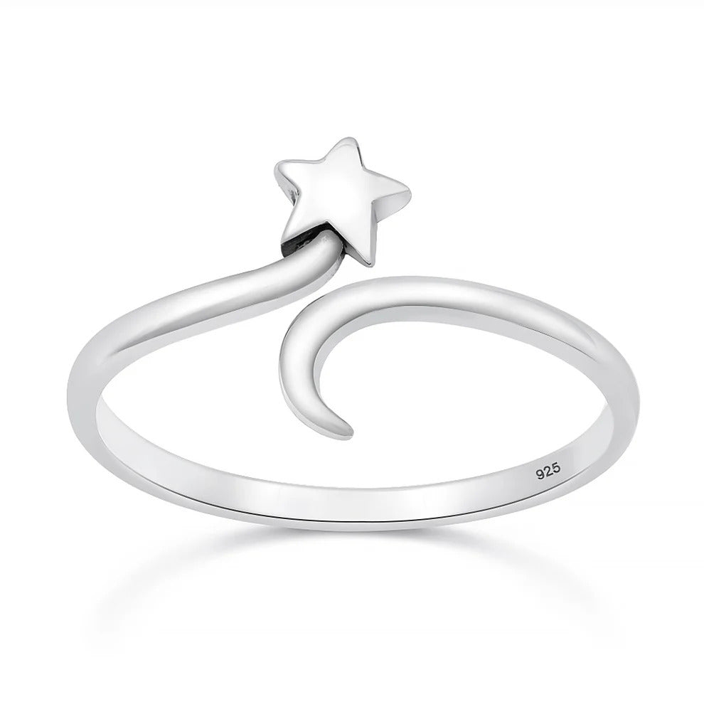 Sterling Silver Oxidized And Polished Star Ring