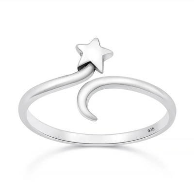 Sterling Silver Oxidized And Polished Star Ring