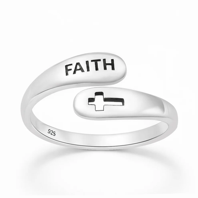 Sterling Silver Oxidized And Polished Faith And Cross Ring