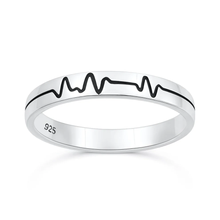 Load image into Gallery viewer, Sterling Silver Oxidized And Polished Heartbeat EKG Ring
