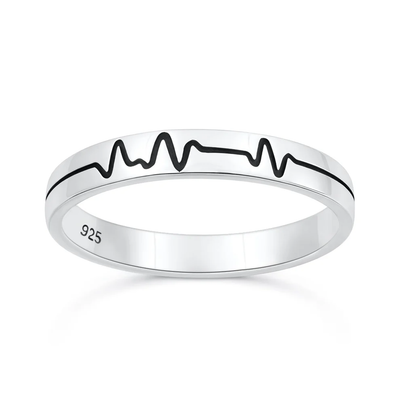 Sterling Silver Oxidized And Polished Heartbeat EKG Ring