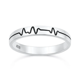 Sterling Silver Oxidized And Polished Heartbeat EKG Ring
