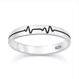 Sterling Silver Oxidized And Polished Heartbeat EKG Band Ring