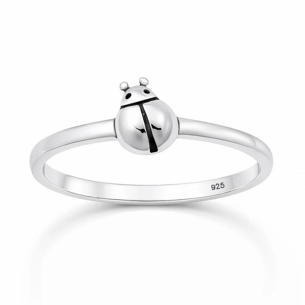 Sterling Silver Oxidized And Polished Ladybug Ring