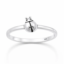Load image into Gallery viewer, Sterling Silver Oxidized And Polished Ladybug Ring
