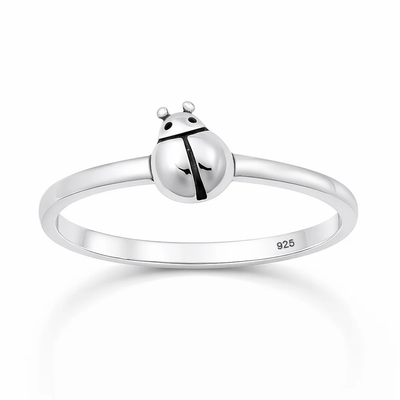 Sterling Silver Oxidized And Polished Ladybug Ring